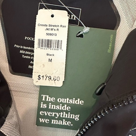 LL Bean Men's Cresta Stretch Rain Jacket, Black, Medium, New - Picture 8 of 10